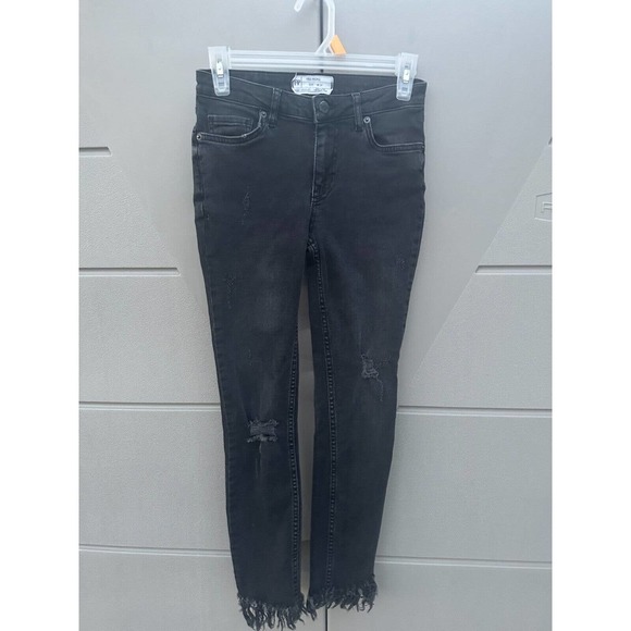 Free People Vintage Black Great Heights Frayed Distressed Skinny Jeans Size 24 - Picture 8 of 16